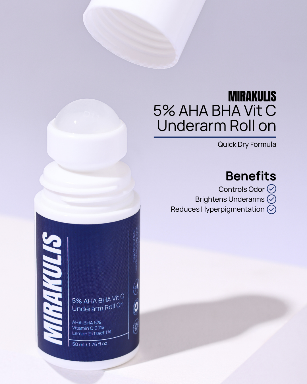 Mirakulis 5% AHA BHA Vit C Underarm Roll On 50 ml